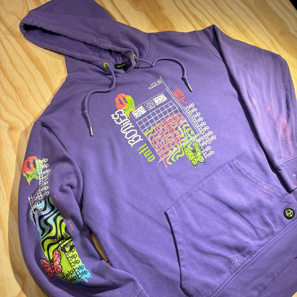 Vitriol Anti Bodies Purple Graphic Hoodie Mens Medium Neon Butterfly Smiley Face